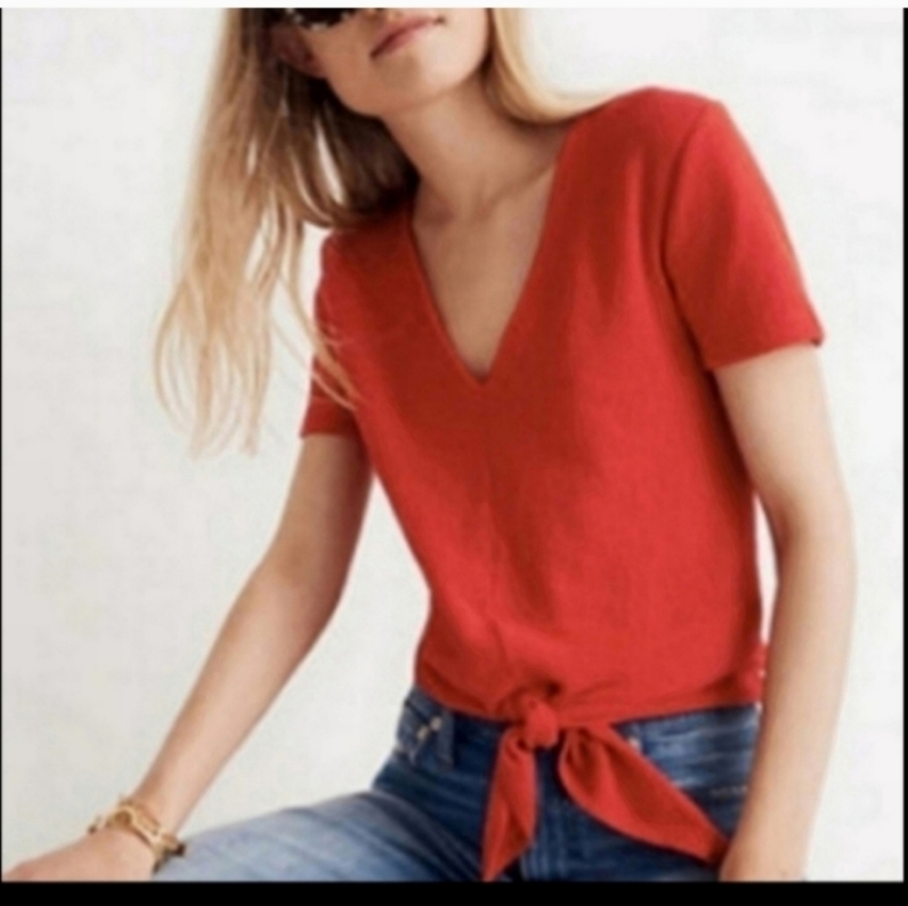 Madewell Texture & Thread Deep Red Tie Front Top